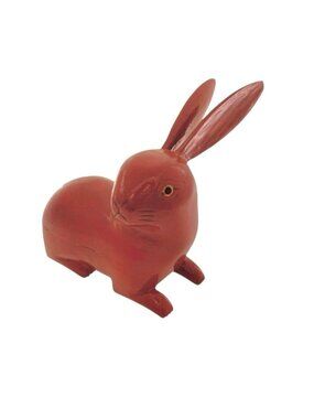 Rabbit Shaped Lidded Wooden Trinket Box Vintage Oriental Bunny Design Gift